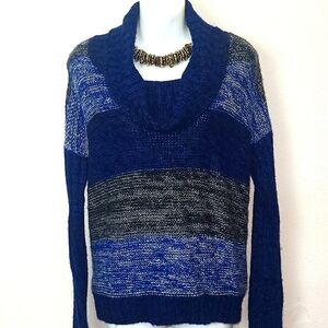 A.n.a Sweater cowl neck blue black knit stretch M
